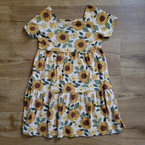 The Children's Place Yellow Sunflower Tiered Dress with Green Leaves
